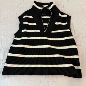 Mango Striped Black and White Women's Sweater Vest